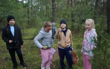 Uczniowie na grzybobraniu 2