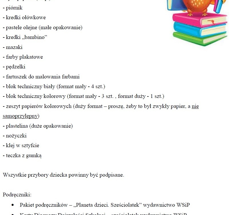 Zdjęcie do Wyprawka - oddział przedszkolny